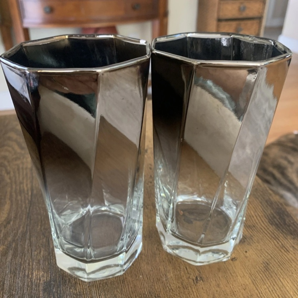 Lot Of 2 Vintage Silver Fade Highball Glasses: 1960s Vitreon Queen's Lusterware